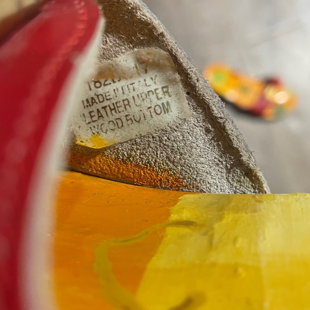 Dr. Scholl's Hand Painted Leather & Wooden Kitten Heel Sandals - Picture 9 of 9